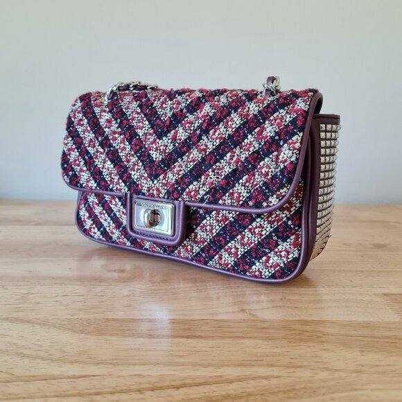 Karl Lagerfeld Agyness Tweed Crossbody Flap NWOT Convertible Wine Navy Luxury - Picture 8 of 16